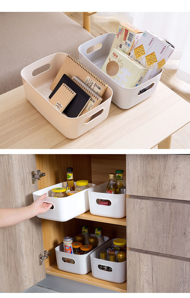 杂物收纳筐学生桌面零食储物盒塑料化妆品收纳盒家用厨房整理盒子