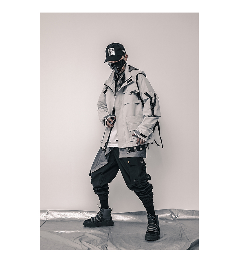 机能风男女国潮复古连帽工装服夹克男春秋潮牌宽松oversize情侣外套