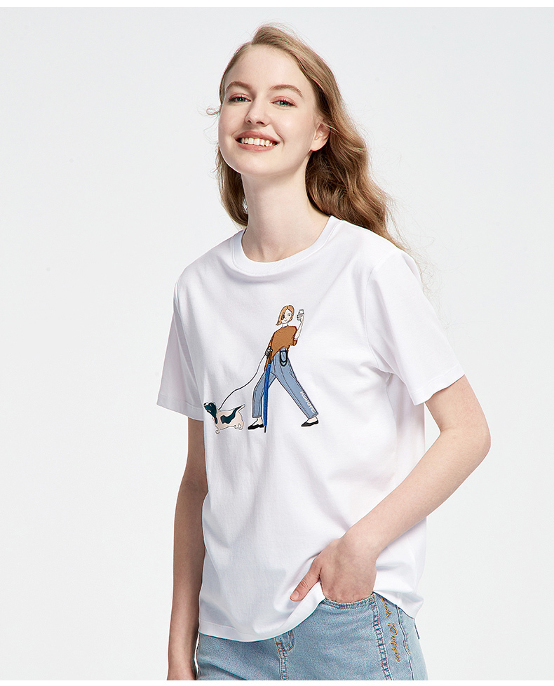 【younger系列】暇步士女装2021新纯棉卡通绣花短袖t恤|hd-21111d