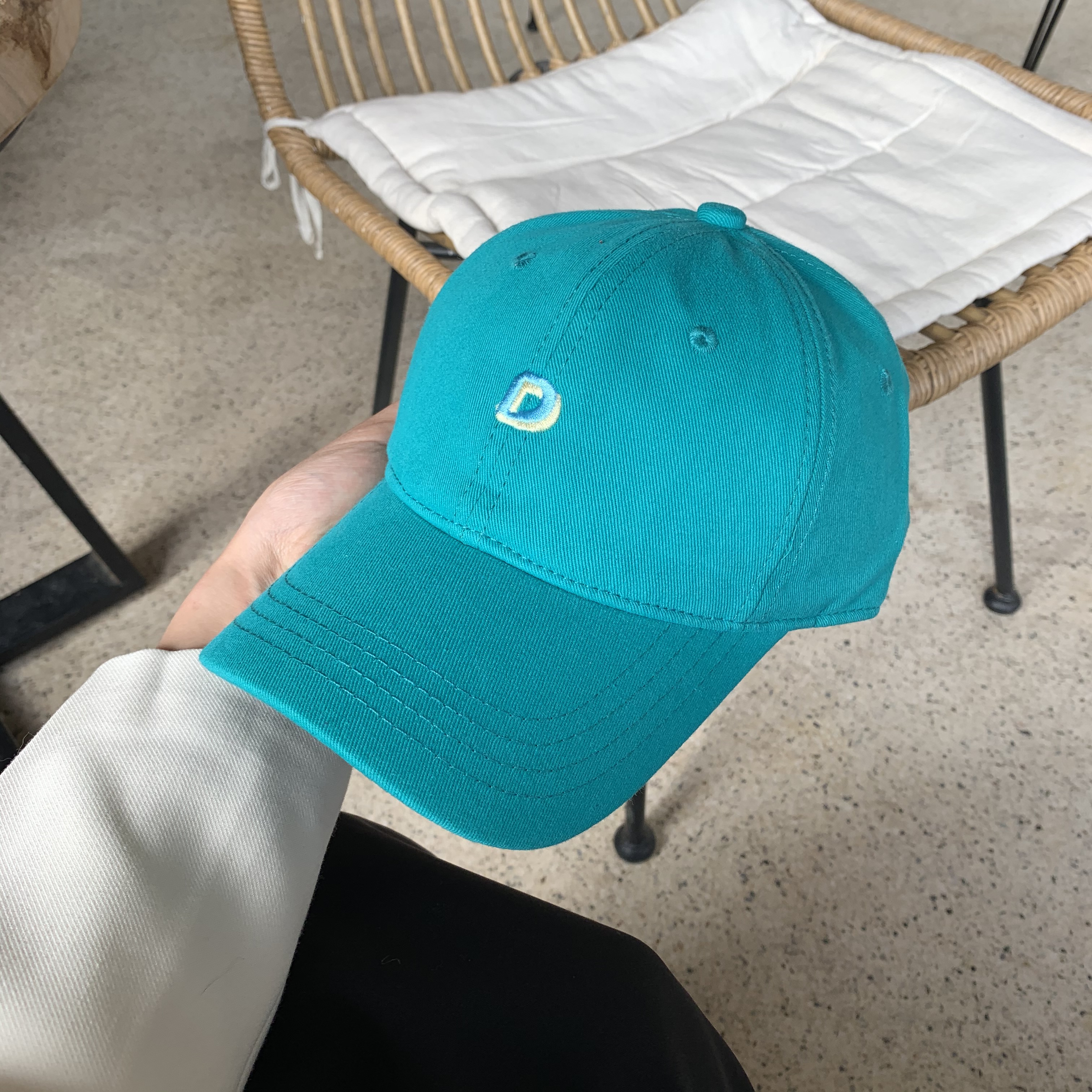 团宠配色字母刺绣棒球帽女时尚软顶鸭舌帽子男遮阳百搭休闲时尚孔雀蓝