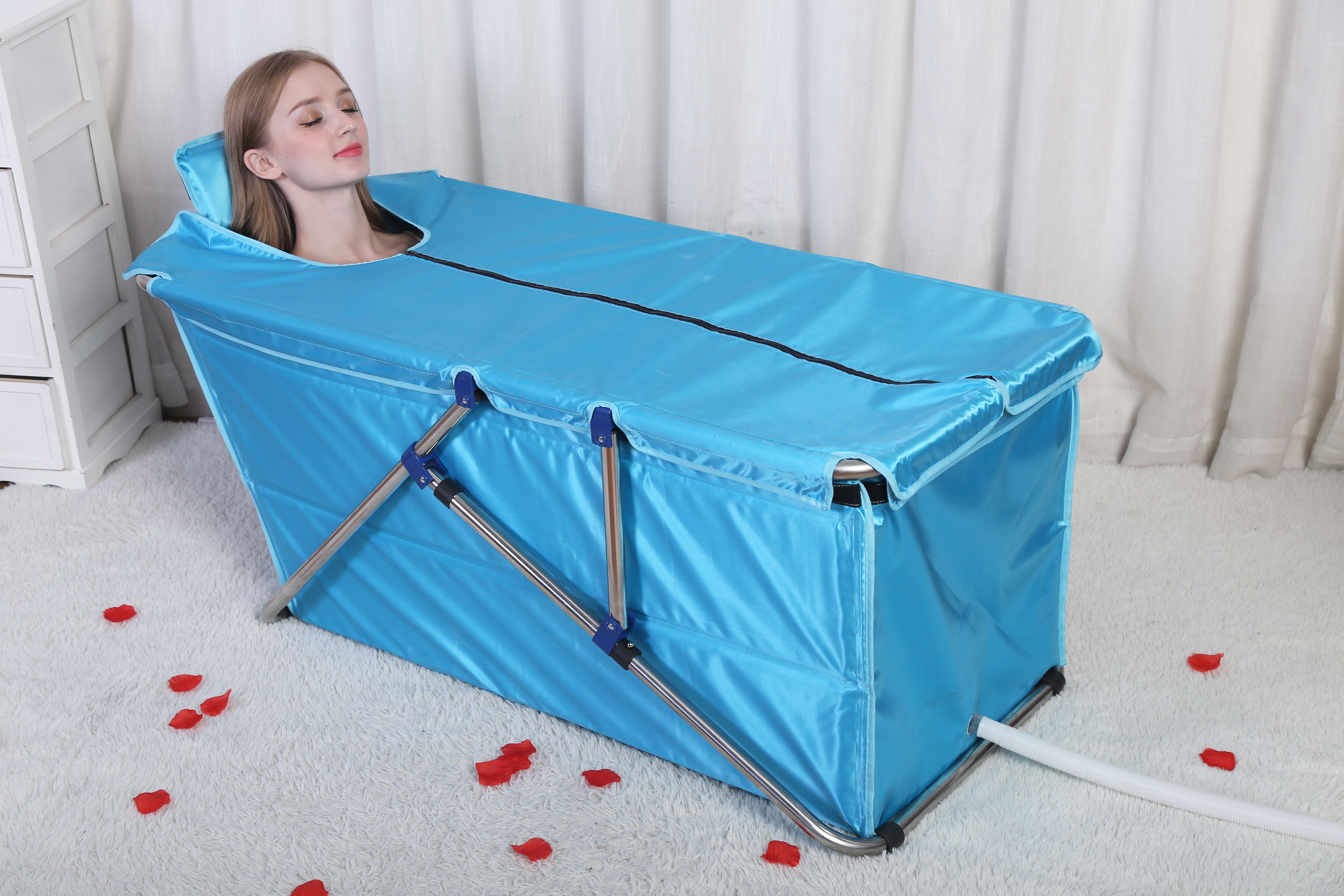 折叠浴缸闪电客 家用成人泡澡洗澡桶 不锈钢免充气加厚浴盆浴桶