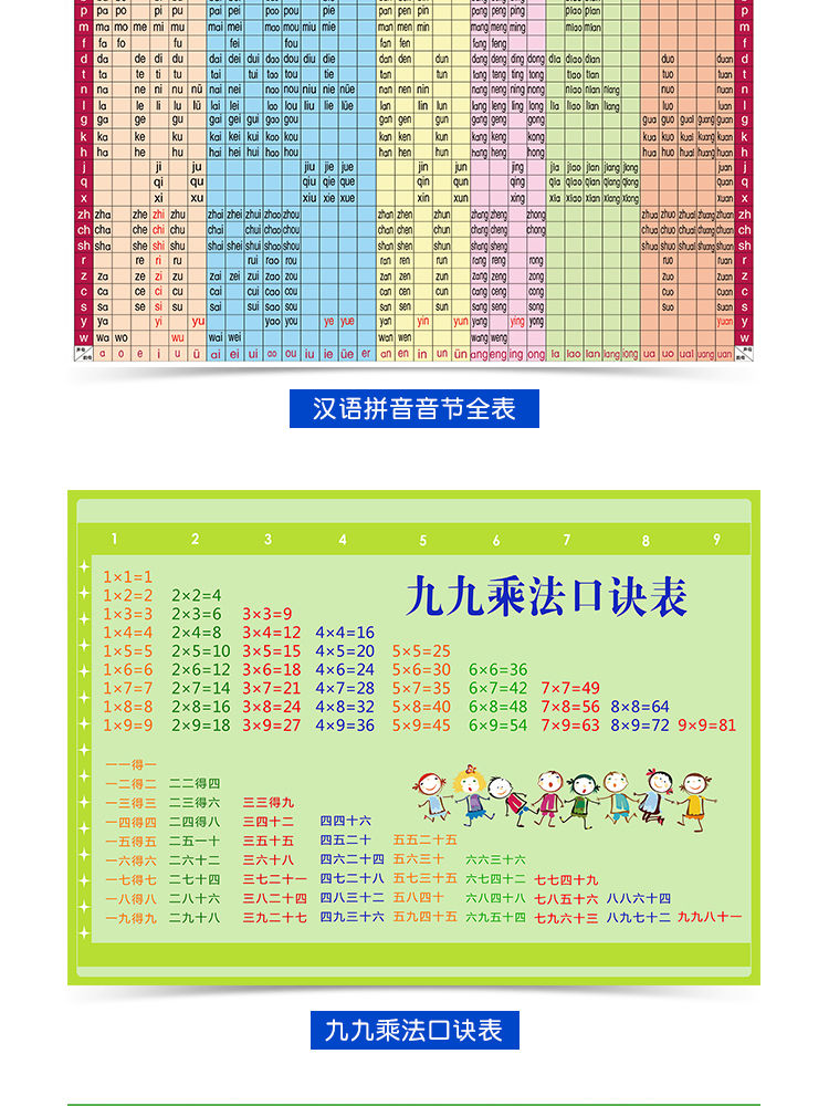 《汉语拼音挂图字母表一年级全套拼读训练aoe声母韵母整体认读音节 汉