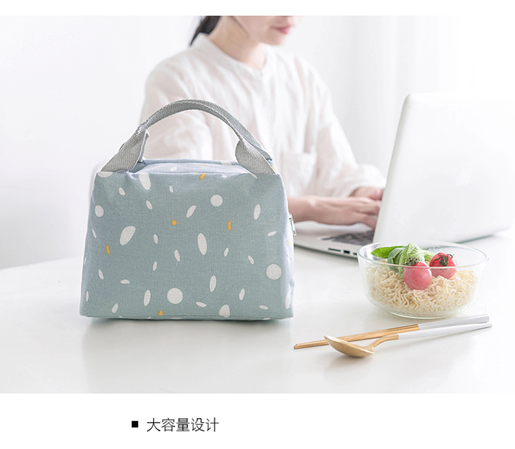 简约家用加厚便当包学生情侣卡通手提保温饭包拉链棉麻饭盒袋拉链款