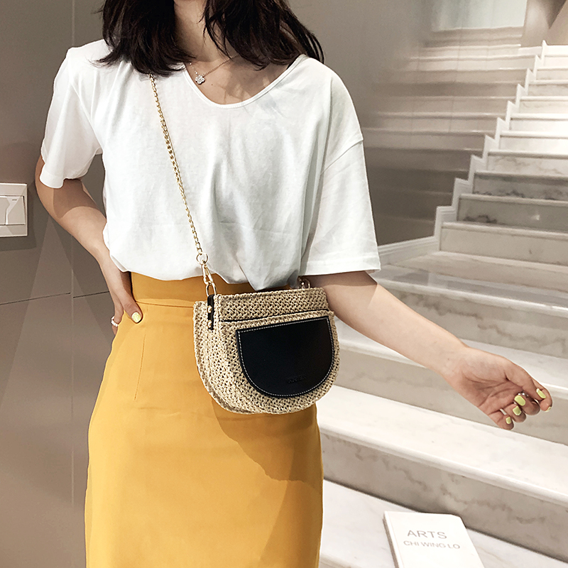 斜挎抹茶绿包包女包夏天小清新ins编2019春款洋气单肩半圆形包绿色