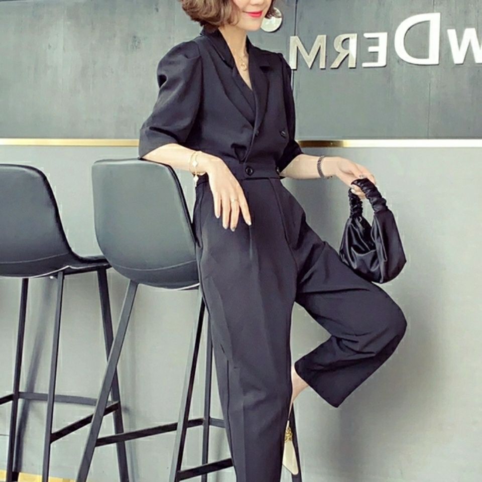 西装连体裤女欧洲站早夏2021新款欧货女装时尚洋气休闲九分裤子潮黑色