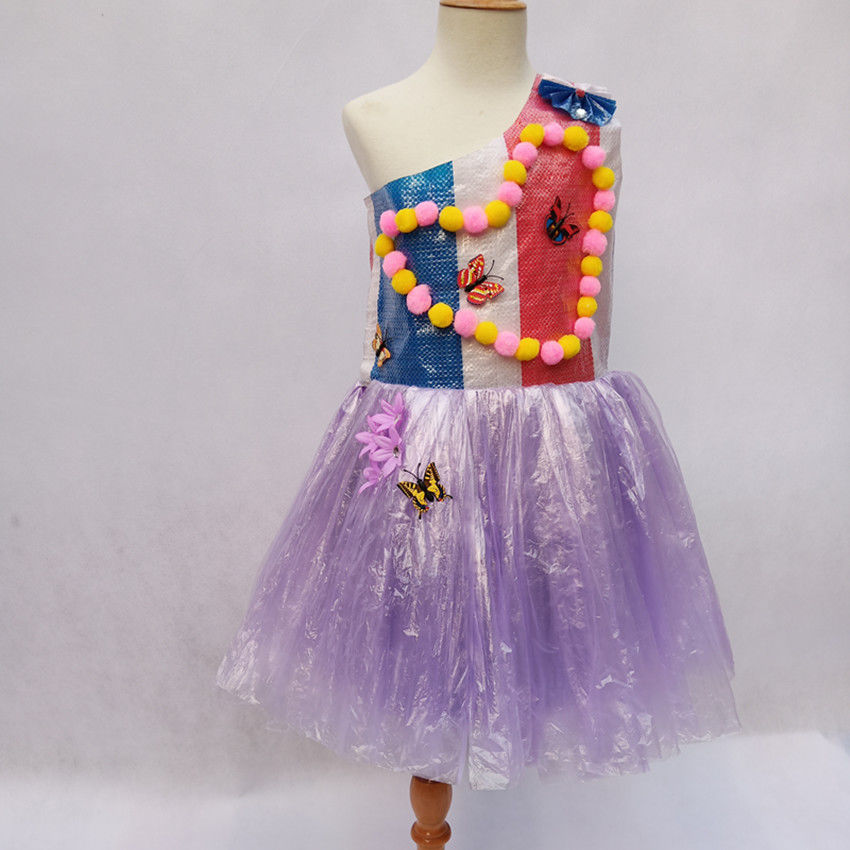 节日走秀时装秀儿童手工幼儿园衣服亲子制作服装材料diy女童环保三彩