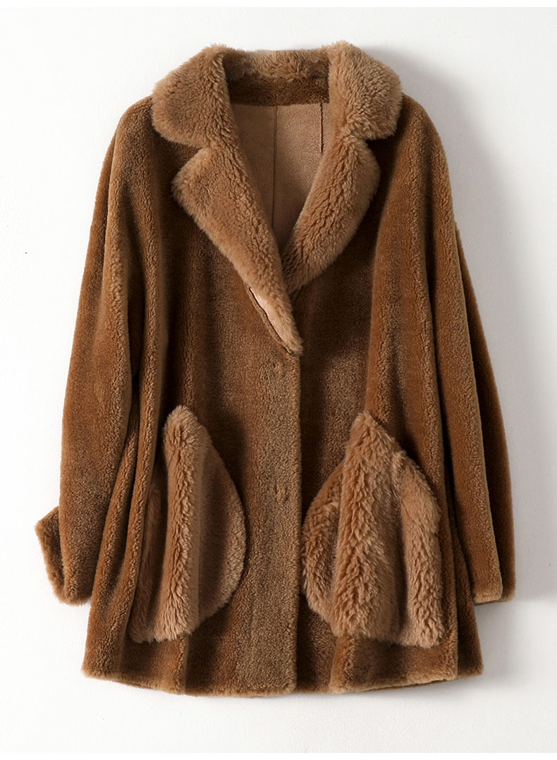 憨厚皇后时尚羊毛皮草外套女士新款颗粒羊剪绒大衣宽松中长款