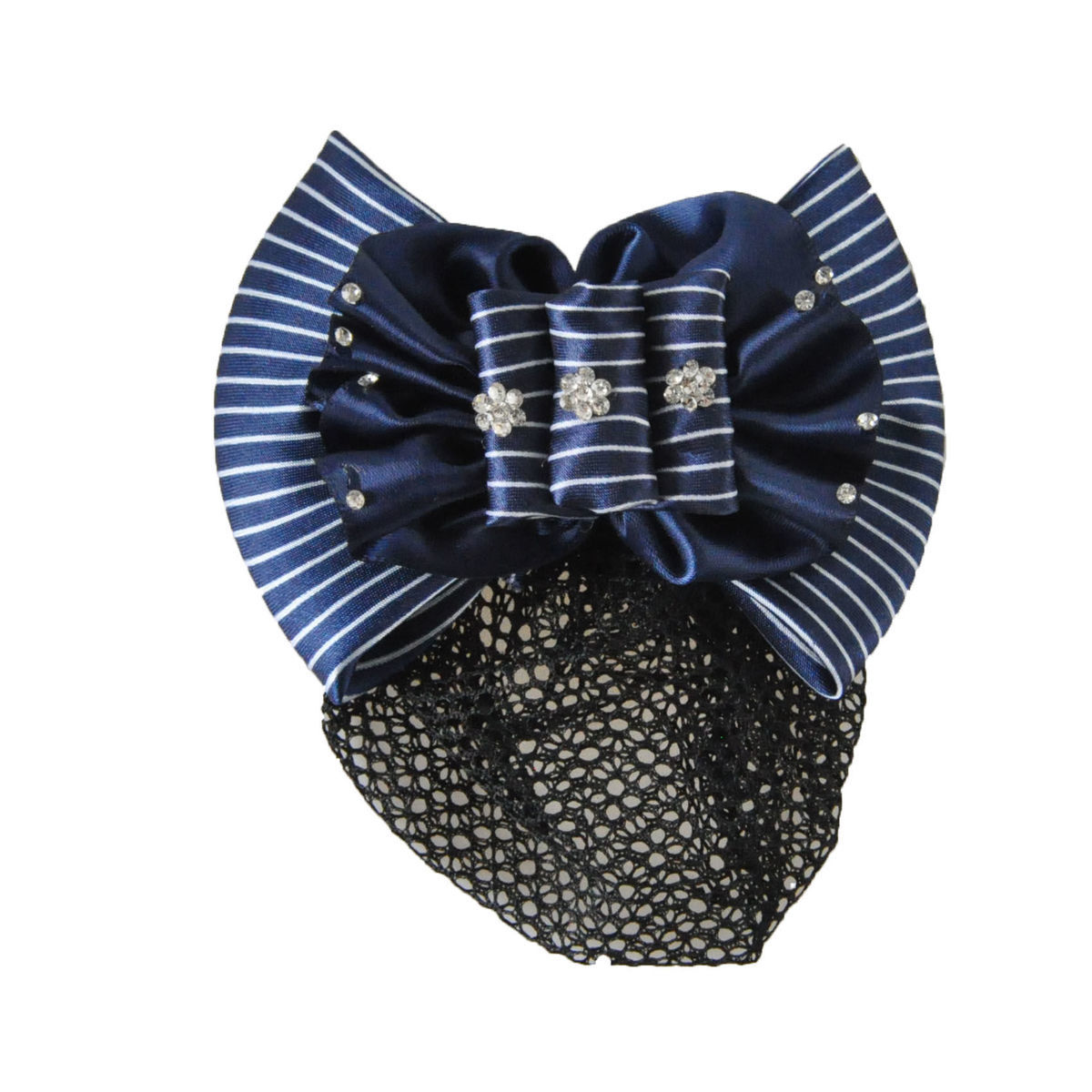 条纹花瓣发网职业头花发卡上班保洁发夹服务员网兜盘头发网兜头花藏青