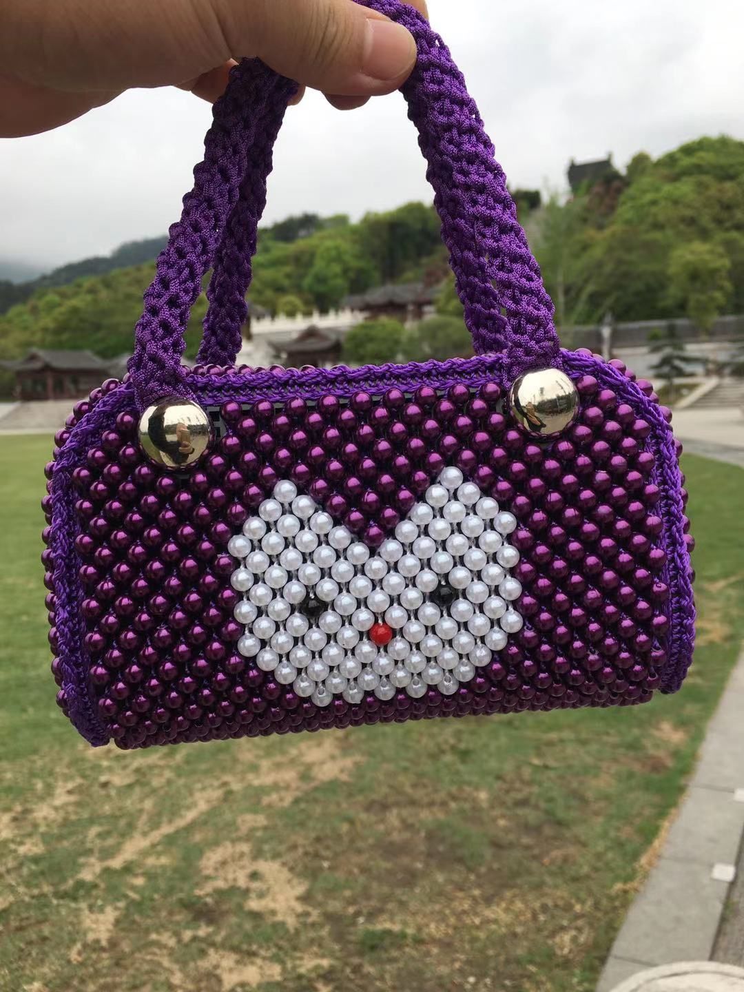 成品包包串珠手工成品手提妈咪包女包手提包单肩斜挎珠子包珍珠包粉