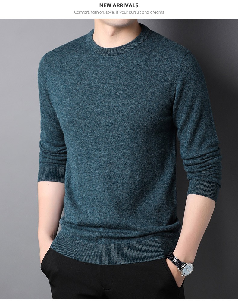 kaiser凯撒纯羊毛衫男圆领套头打底针织衫纯色基础内搭毛衣爸爸装