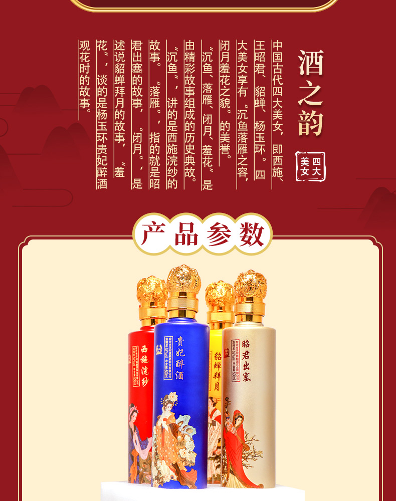 贵人缘白酒 四大美女整箱4瓶礼盒装52度浓香型白酒国梦经典酒 送礼