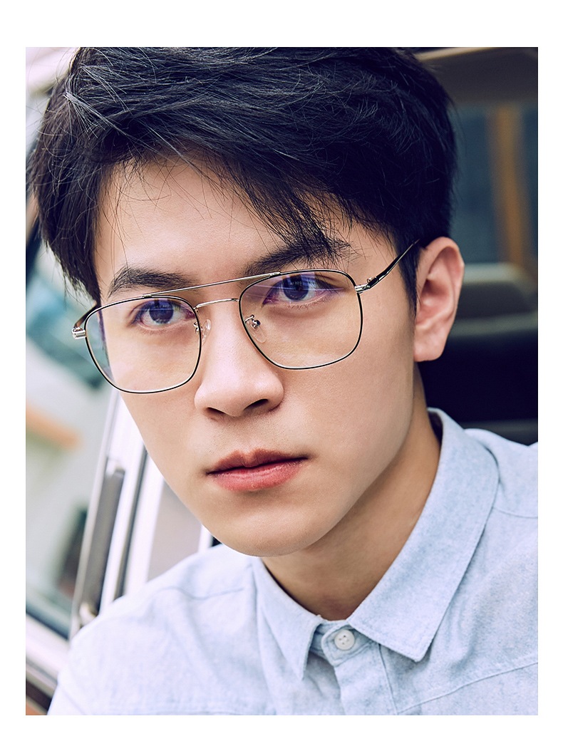 祥世恒吉复古金属双梁飞行员智能变色防蓝光眼镜男大框方形钓鱼眼镜平
