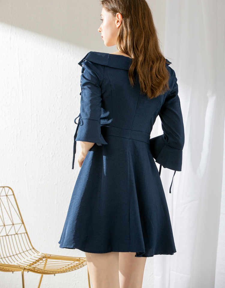 依尚街区百搭连衣裙女2020春装新款系带中袖收腰牛仔裙百搭裙子