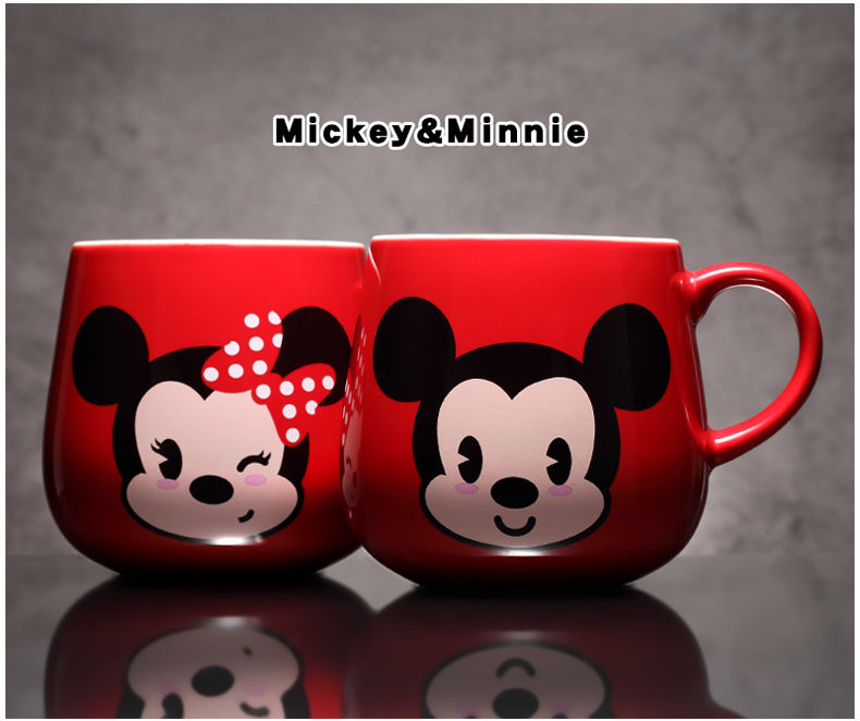 《迪士尼陶瓷杯 米奇米妮水杯 杯子创意可爱卡通马克杯女 情侣 蝴蝶结