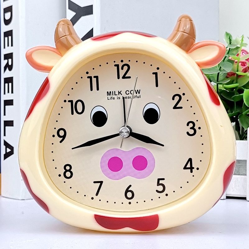 小白牛闹钟儿童可爱卡通创意笔筒男女童电子简约懒人卧室床头钟梅花
