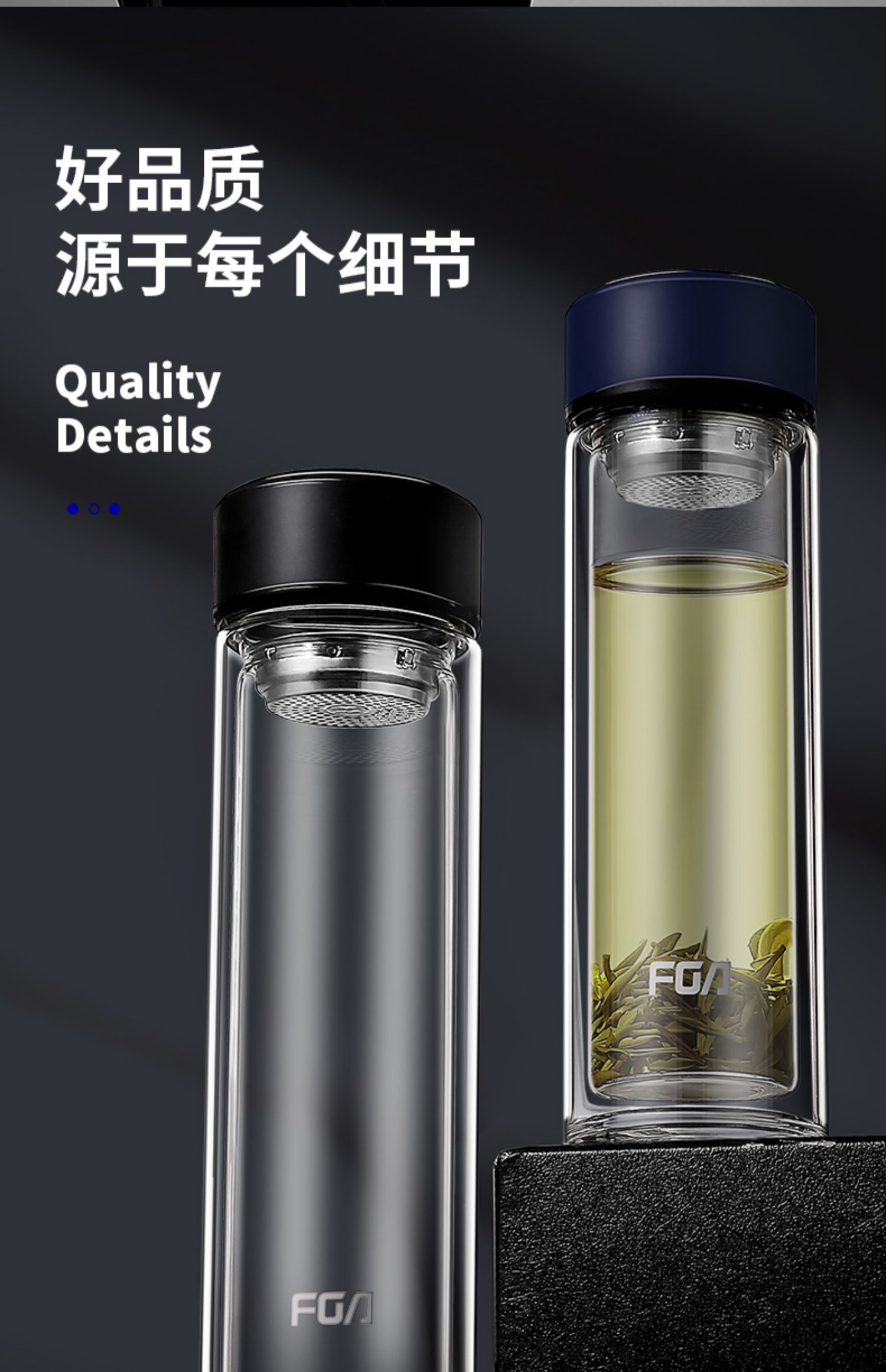 双层玻璃杯男士加厚商务透明喝茶水杯子简约隔热办公室泡茶杯