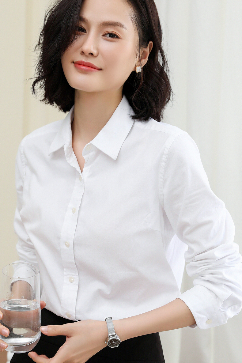 【旗舰店正品】恒源祥纯色衬衫女长袖2019春秋季职业正装修身纯棉衬衣