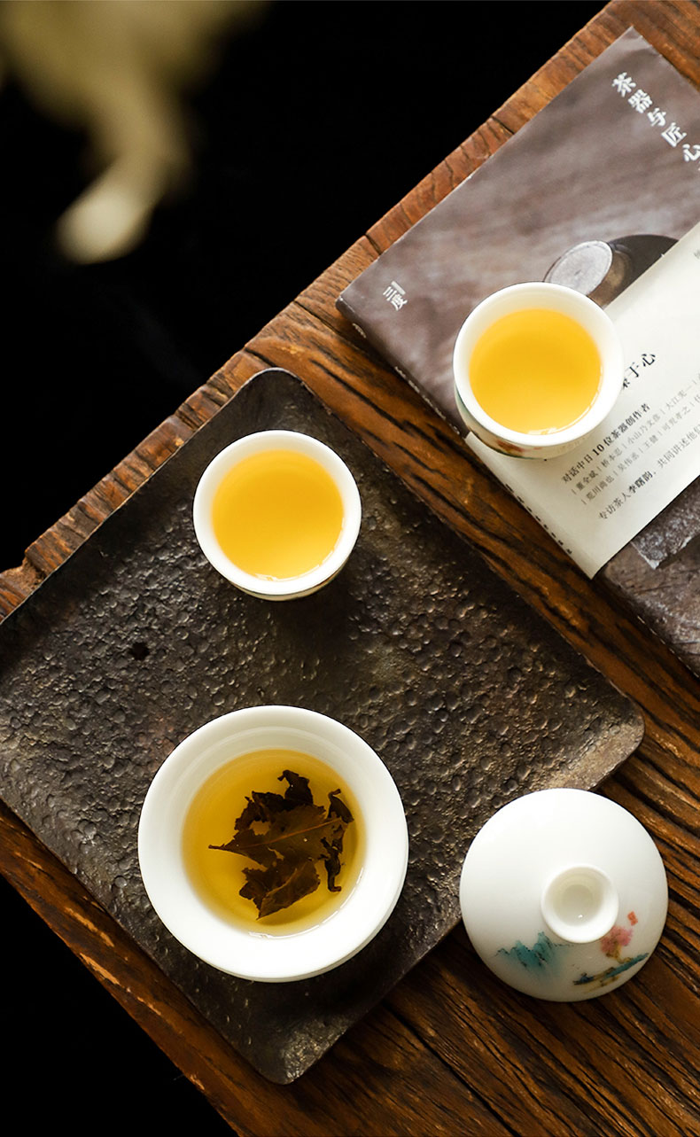 羊脂玉白瓷珐琅彩功夫茶具套装家用办公室会客喝茶茶杯盖碗高端 喜上