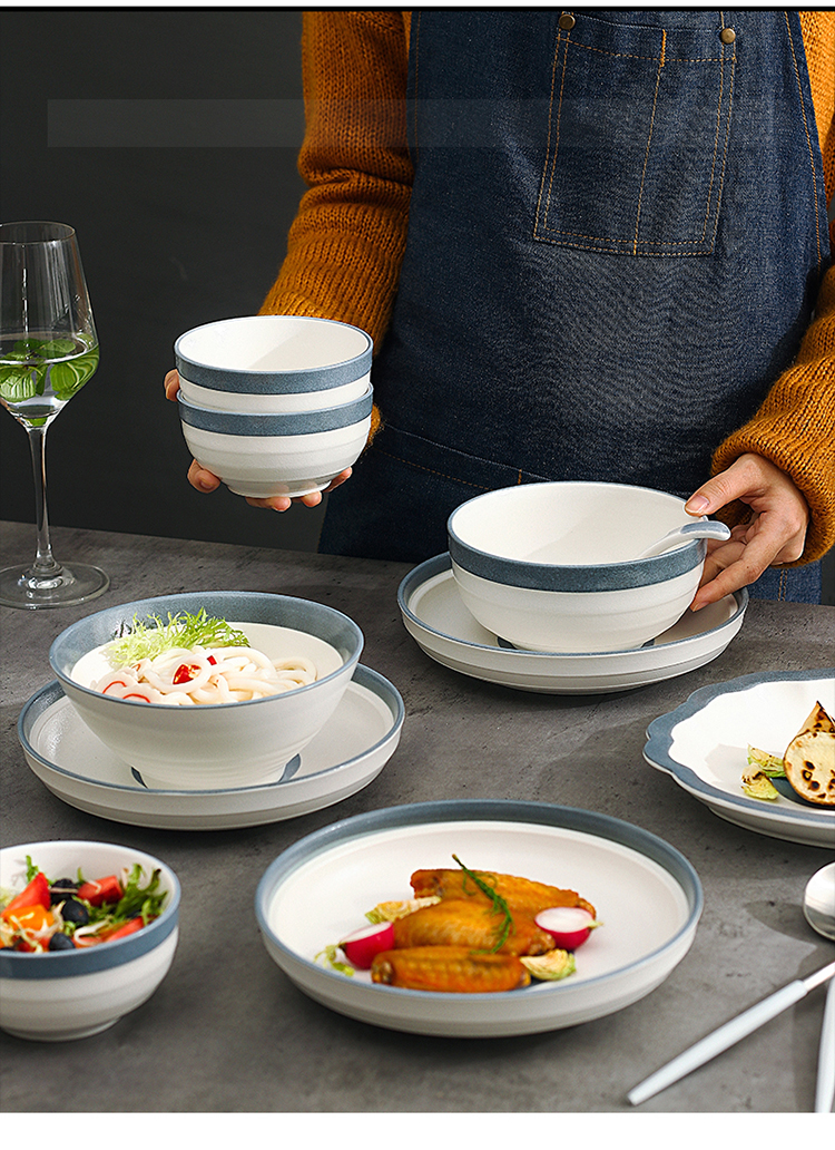 创意日式碗碟套装家用北欧风简约陶瓷吃饭碗盘筷子小清新餐具套装feng