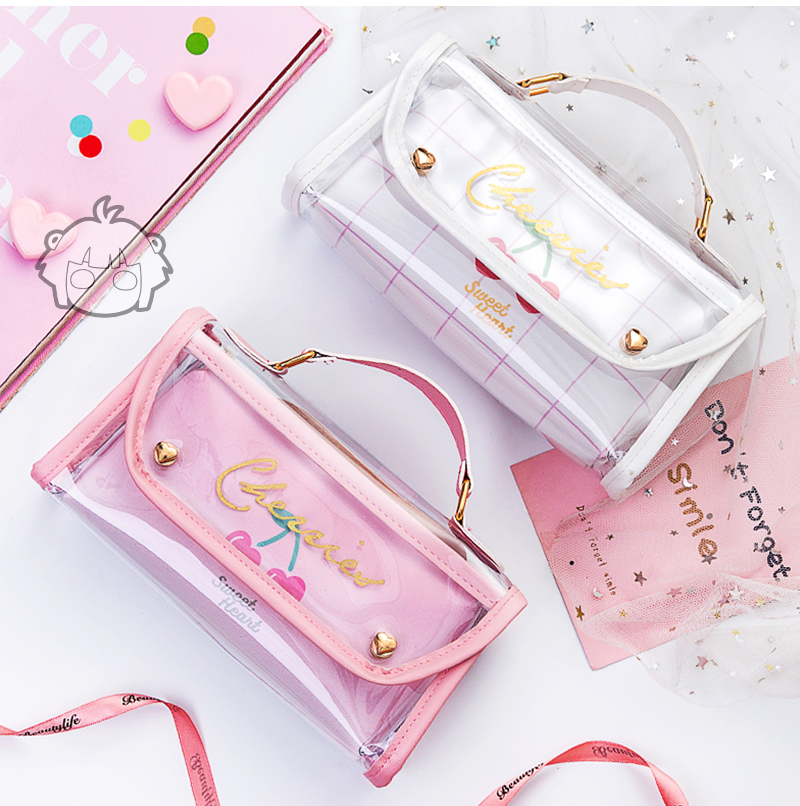 喻娄少女心可爱透明果冻大容量笔袋日系is小学生初中女孩文具铅笔盒