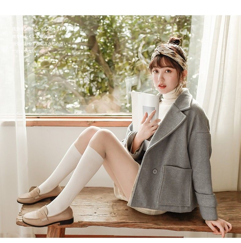 假两件小腿中筒过膝袜女日系可爱上肤下黑春秋薄款拼接打底连裤袜 假