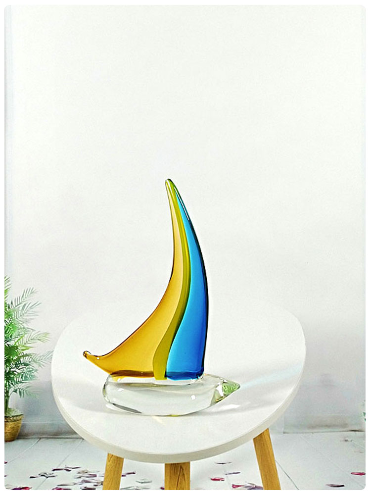 定制 帆船工艺船家居装饰品琉璃工艺品客厅办公室玻璃模型摆件一帆
