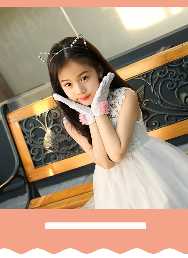 春夏短白粉蝴蝶结吊珠d1014136岁儿童白手套礼仪春秋女童表演跳舞蹈