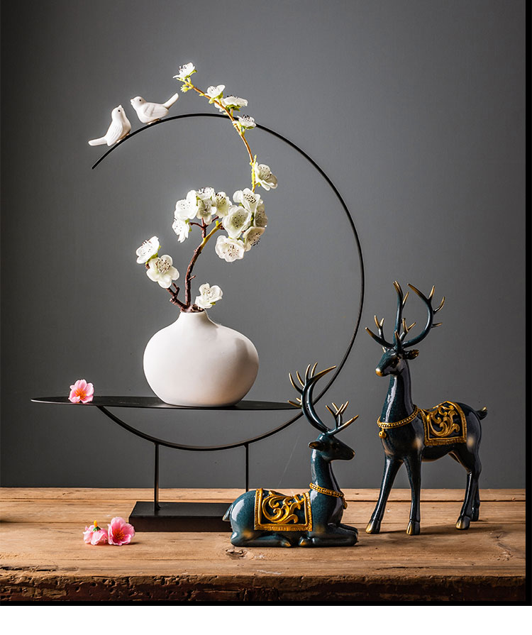 三维工匠新中式铁艺摆件客厅电视柜软现代简约创意工艺小鹿玄关禅意