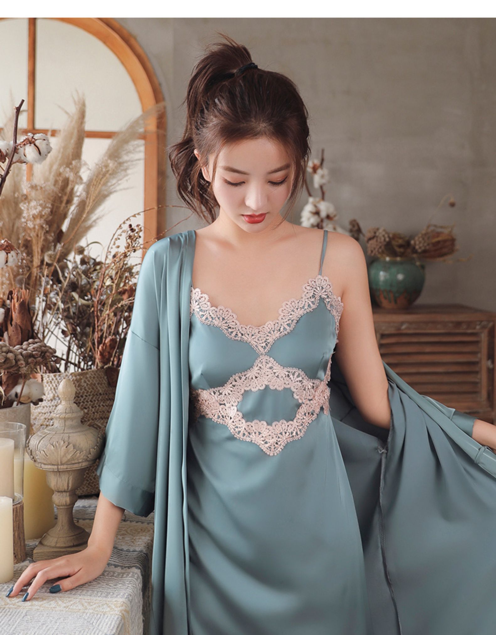 性感睡衣女春秋两件套蕾丝薄款私房吊带睡裙女季睡袍 卓思哲