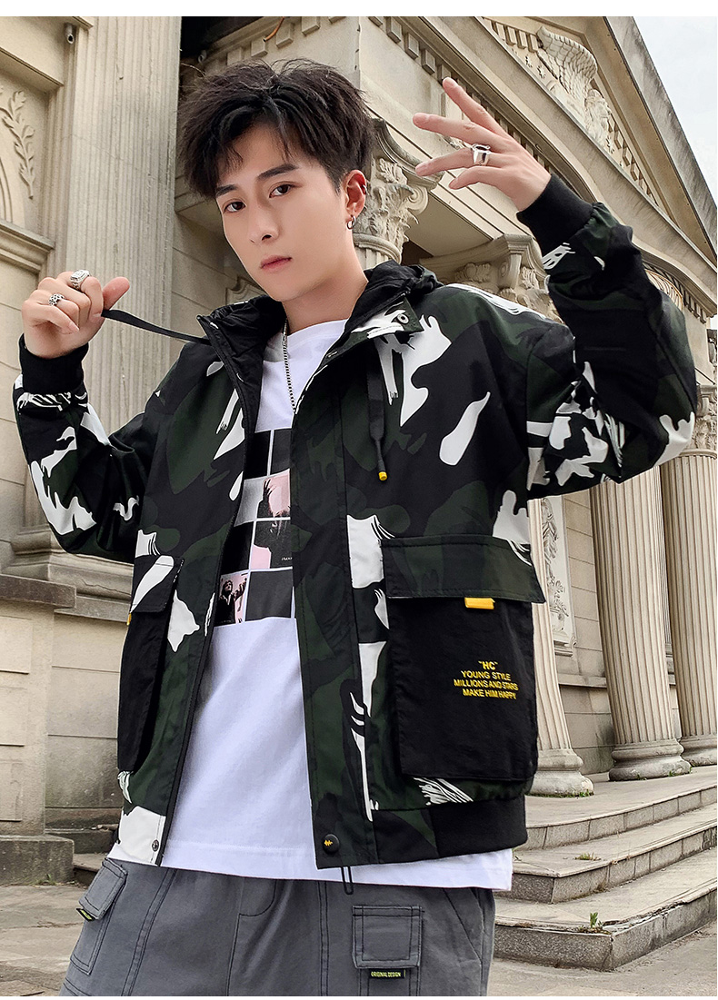 花花公子夹克男青年学生帅气百搭男士夹克外套潮流工装上衣服秋装