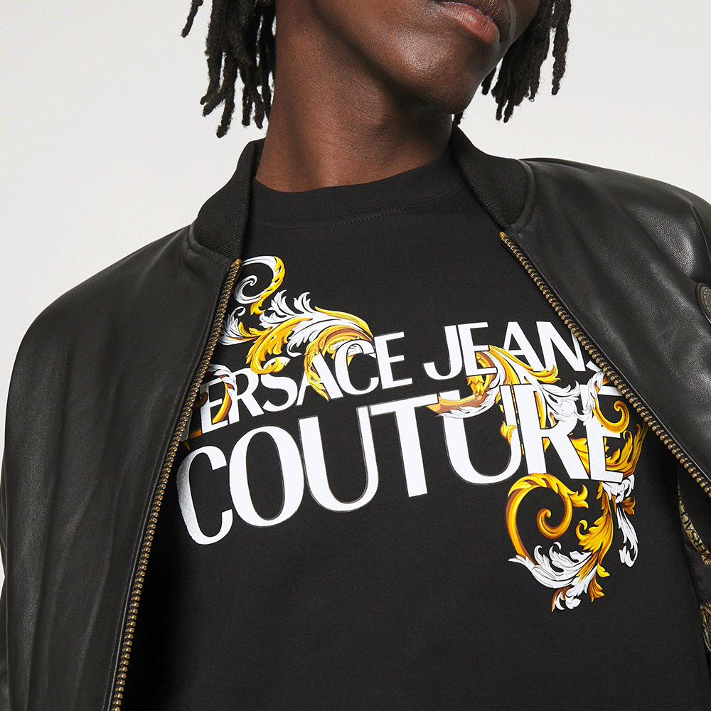 versacejeanscouture范思哲男女同款黑色微标饰仿皮飞行员夹克外套e71