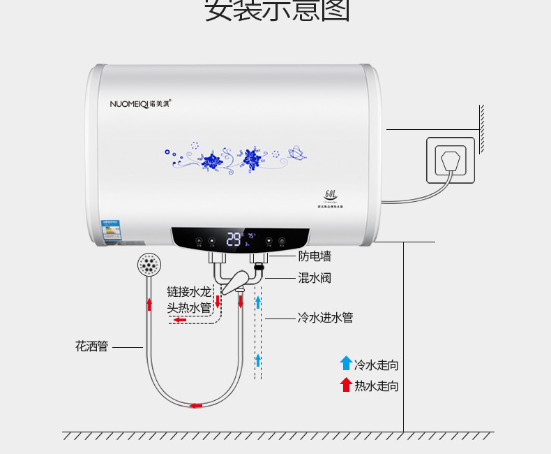电暖两用储水式电热水器诺美淇dszf50扁桶北方专用连接地暖