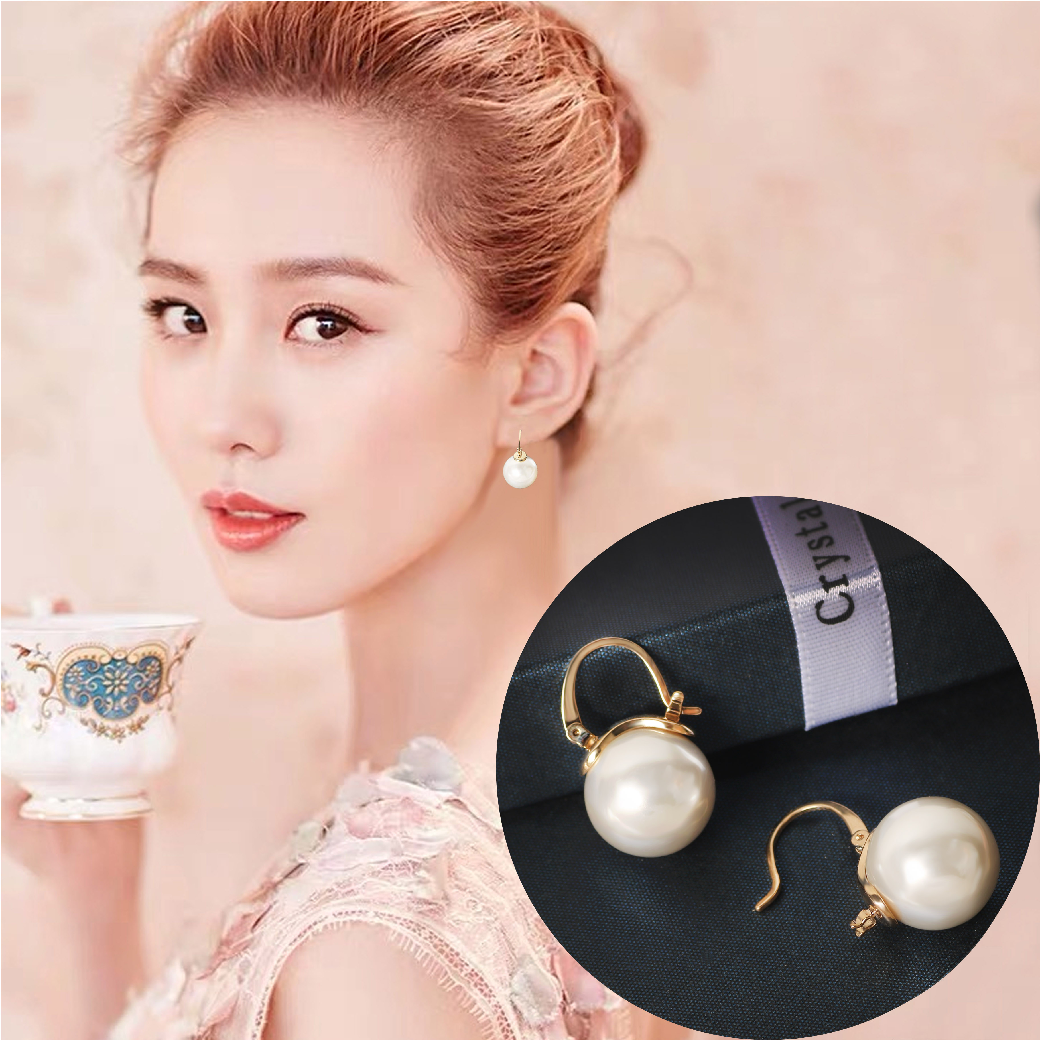 韩国时尚百搭长串珍珠适合圆脸的耳环纯银显瘦简约网红耳饰耳钉女