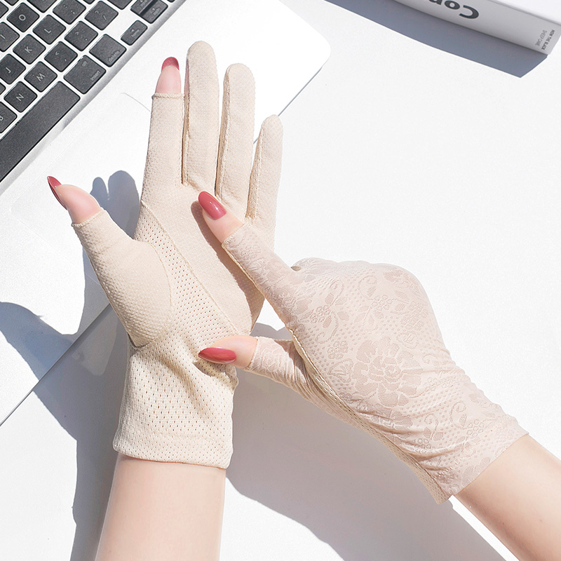 露二指出两指冰丝手套开车防晒女士夏季透气短款薄款性感