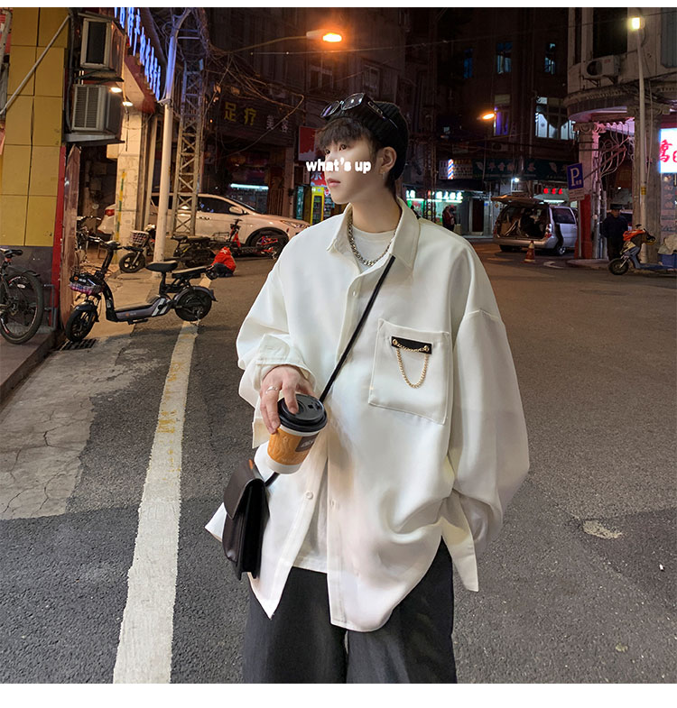 suntek高级感痞帅衬衫男潮ins港风日系长袖白衬衣设计感小众春秋季