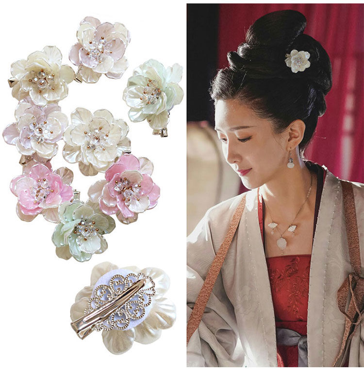 5018浅紫白古装造型清平乐曹皇后素雅花朵发夹仿贝花瓣头饰宋制汉服