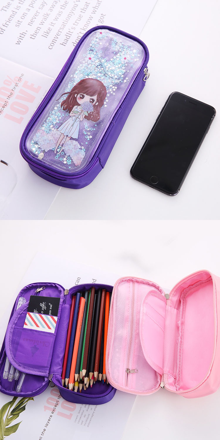 韩版大容量透明笔袋创意中学生流沙入油笔袋网红女生化妆包文具袋