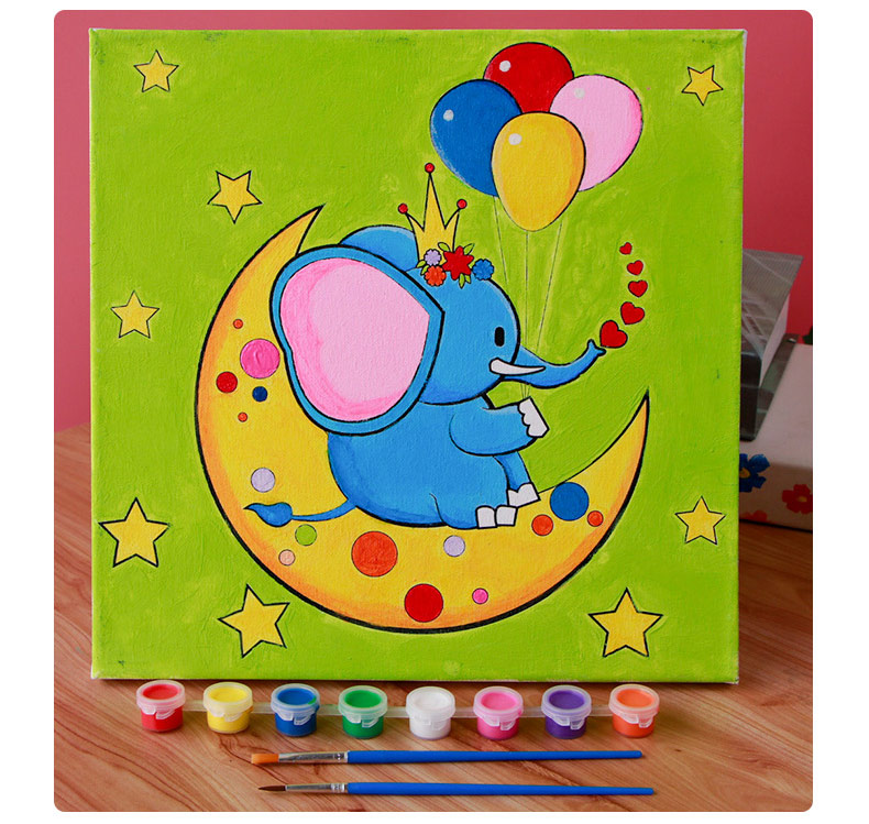 儿童颜料水彩画地摊货源幼儿园涂鸦填色画布彩绘涂色手工diy材料adiy