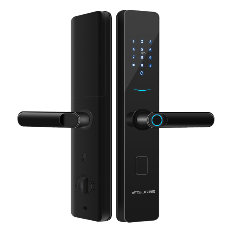 因硕p08黑色指纹锁智能锁防盗密码锁