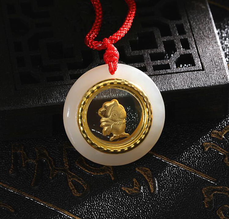 序壹xuyi时来运转十二生肖玉吊坠金镶玉红绳项链男女款礼物