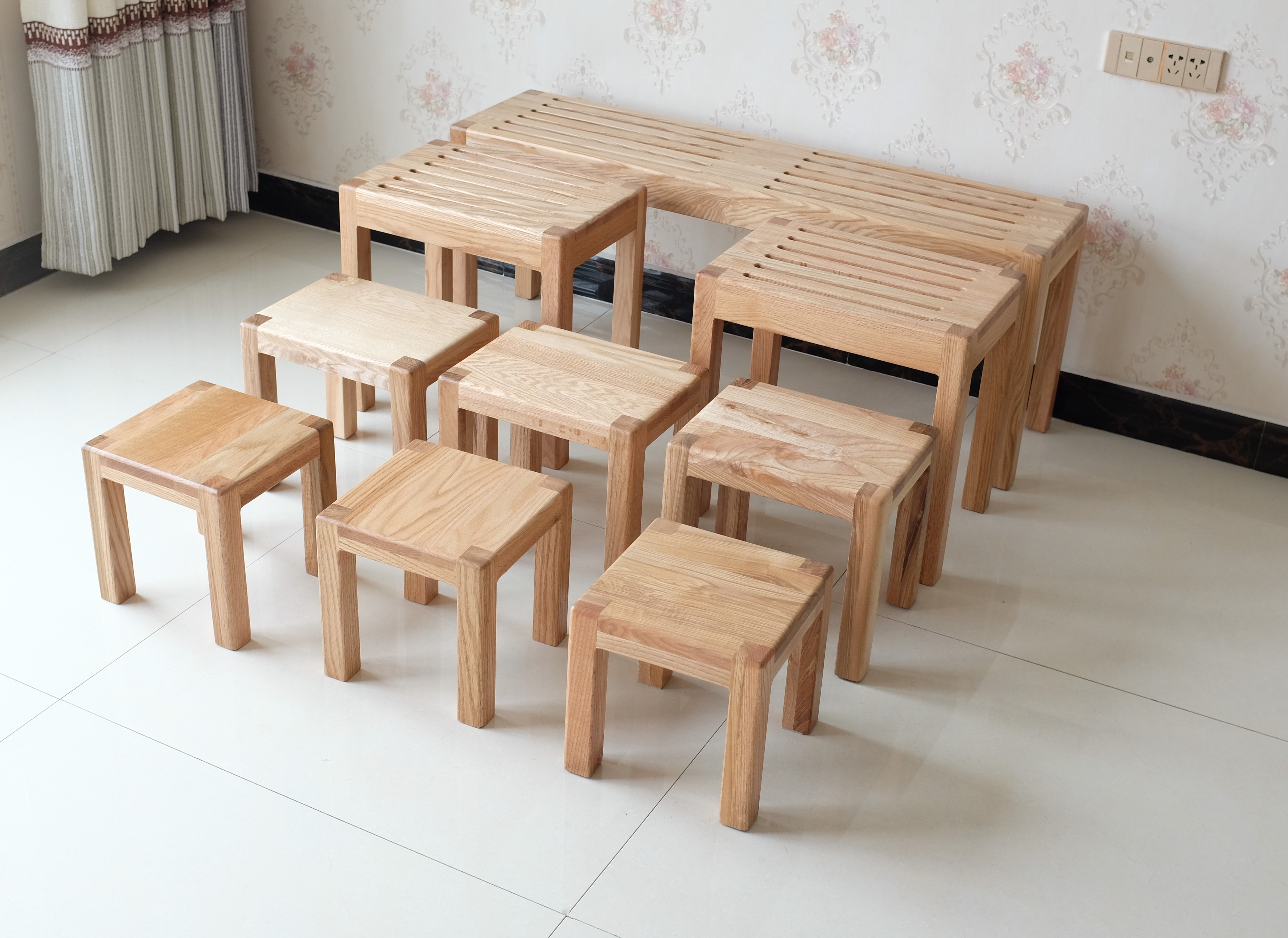 涵杨实木松木红橡木梳妆凳小方凳小板凳长凳浴室凳小凳子来图定制