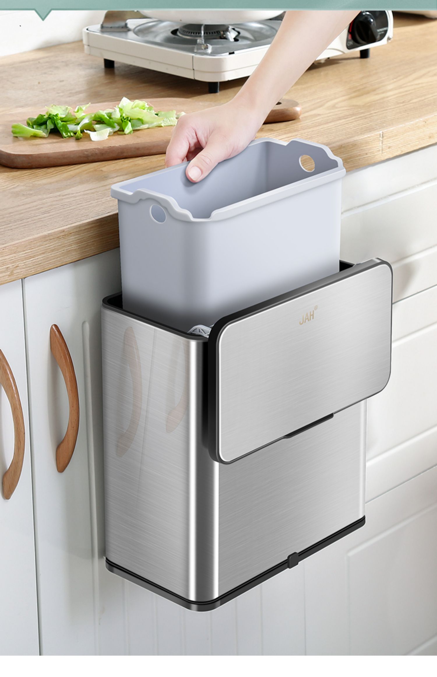 haoyangdao厨房垃圾桶挂式橱柜门家用轻奢厨余折叠壁挂式桌面悬挂收纳