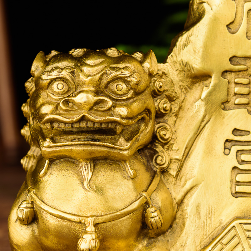 家柏饰corated石敢当摆件铜泰山石敢当补角物狮子摆件小号