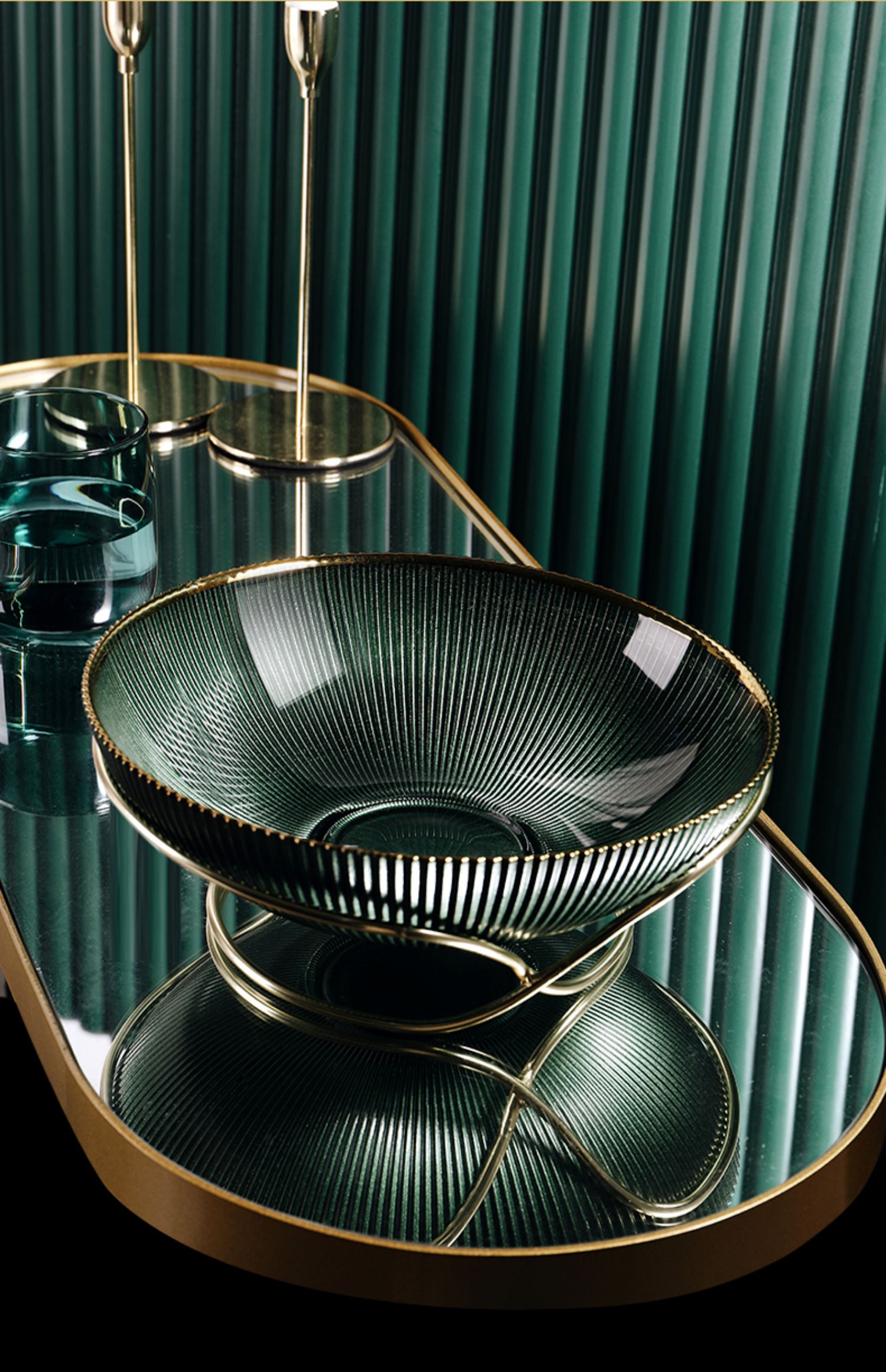 器皿 轻奢玻璃水果盘客厅家用茶几网红美式高端托盘创意零食篮摆件