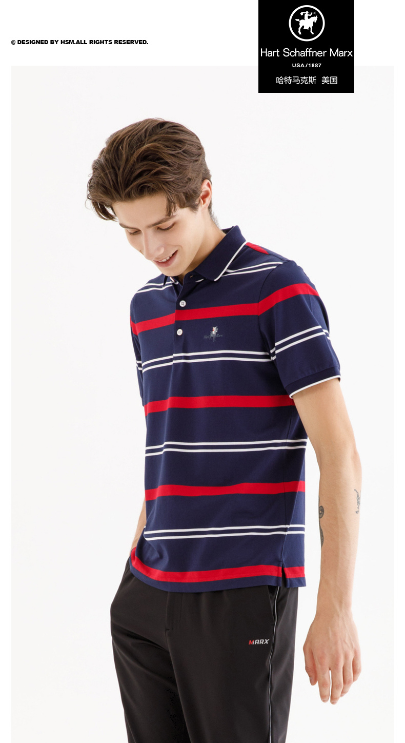 youngor雅戈尔旗下哈特马克斯男士短袖t恤商场同款夏吸湿排汗透气条纹