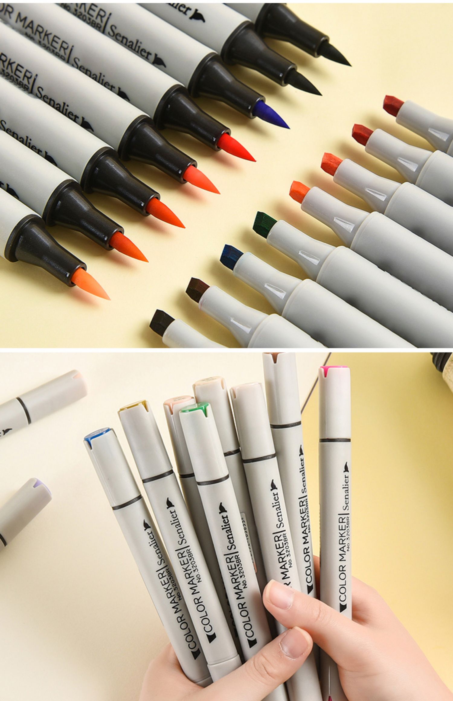 喻娄儿童文具3203 喻娄selier软头马克笔油性双头肤色套装网红学生48