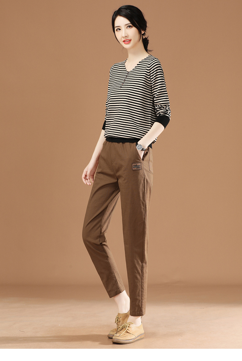 字母刺绣女士休闲裤2021年秋季新款松紧腰宽松哈伦裤长裤子