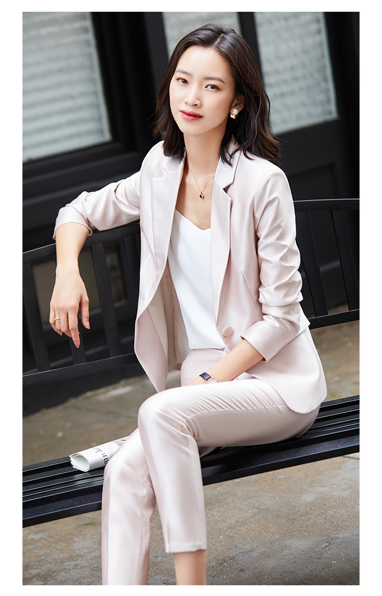 女先生职业女裤套装重磅高端醋酸缎面长袖西装套装女秋季外套2020新款