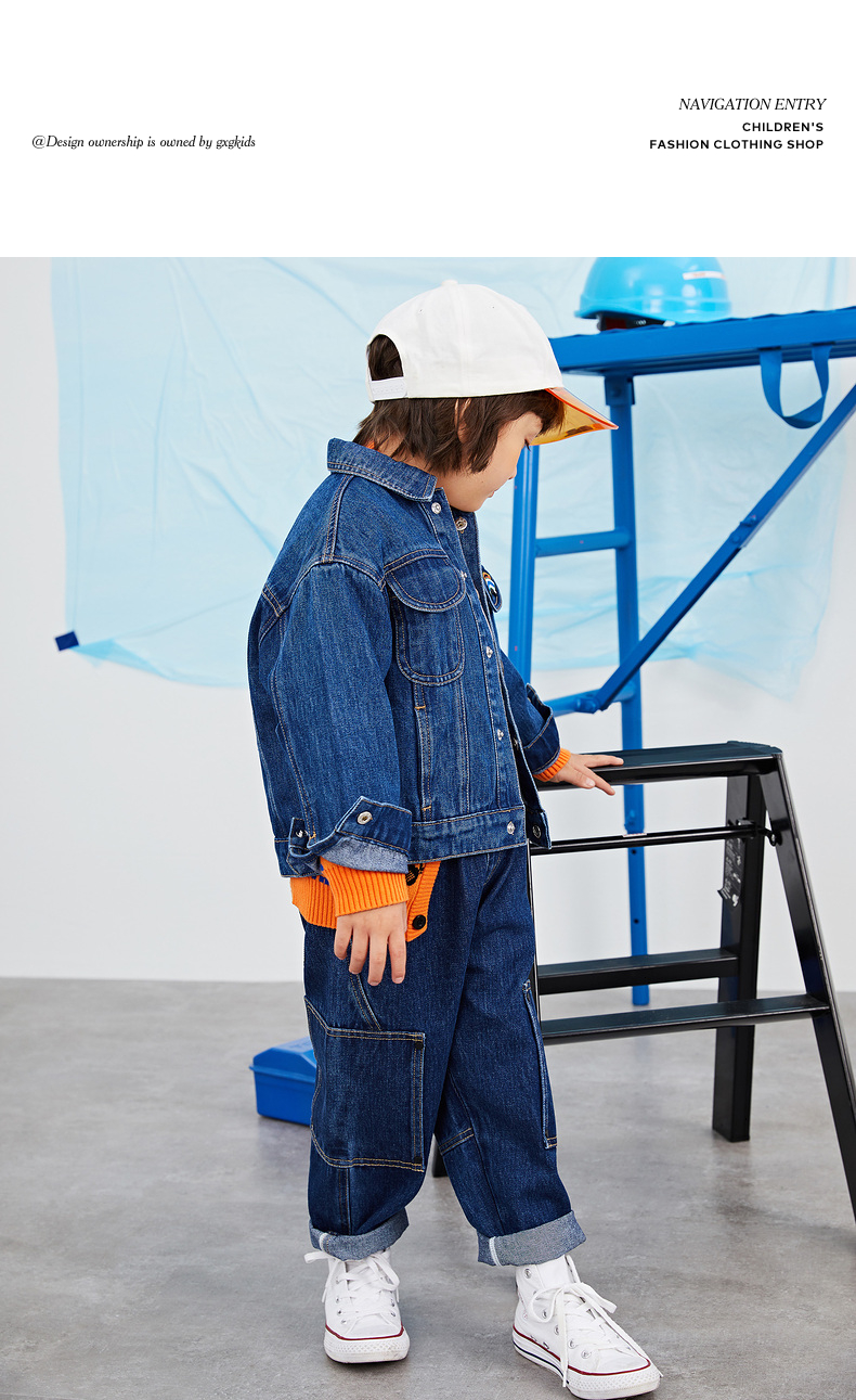 gxgkids童装儿童外套男童牛仔夹克外套春翻领牛仔服男童夹克