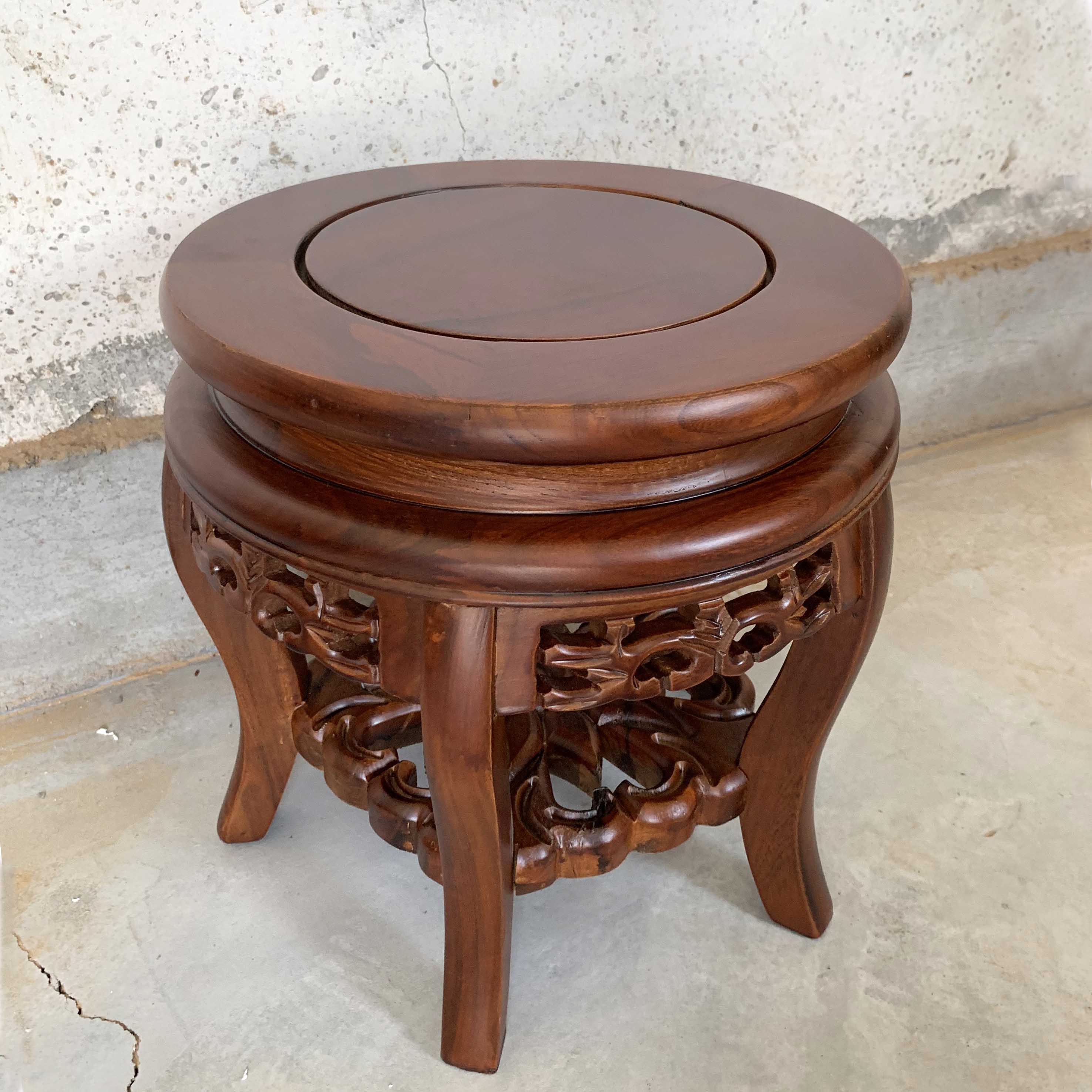 全榆木实木质花架坐凳鱼缸架圆形花盆底座花瓶架花墩泰空仓花架花几